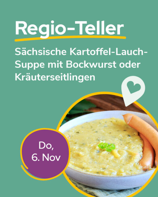 ✨ Am 6. November wärmt euch der RegioTeller mit einer leckeren Sächsischen Kartoffel-Lauch-Suppe – wahlweise mit Bockwurst oder Kräuterseitlingen! 🥣💛Von diesen regionalen Höfen kommen die Zutaten:🥔 Kartoffeln – Friweika, Weidensdorf @friweika_eg 🌱 Lauch – Friedrichs Gut, Trebsen @friedrichsgut🥬 Sellerie – Gunter Gartenbaubetrieb Plänitz, Radebeul🧅 Zwiebeln – Biohof Paulsen, Wermsdorf🍄 Kräuterseitlinge – Mushroom Park, Torgau @mushroomparkgmbh🥩 Bockwurst – Fleischmanufaktur Dietzel, Teutschenthal @dietzel_est_1932🌶️ Senf – Bautzner Senf & Feinkost GmbH, Bautzen @bautzner🍞 Mischbrot – Backhaus Hennig, Zwenkau @backhaushennig👉 Hier bekommst du den Regio-Teller:▪ Mensa am Park▪ Mensa am Elsterbecken▪ Mensa Peterssteinweg▪ Mensa Academica▪ Mensa am Medizincampus▪ Dieses Mal auch dabei: Cafeteria Dittrichring💚 Warum Regio-Teller?✅ Saisonal & frisch – geerntet, wenn’s am besten schmeckt!✅ Kurze Transportwege – besser für die Umwelt & Nährstoffe bleiben erhalten!✅ Weniger Verpackungsmüll – direkt vom Hof, ohne Plastik!Zum Speiseplan: 🔎stwl.de/speiseplan@koehrafrische #RegionalGenießen #LeipzigEats #NachhaltigEssen #SupportLocal #MensaLeipzig #StudierenInLeipzig #RegioTeller #LeipzigFood #Regioteller #studentenwerkleipzig