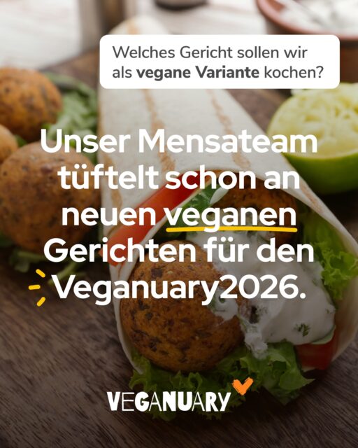 Eure Vorschläge für #Veganuary2026 – Wir kochen sie!Unsere Kochteams tüfteln schon an neuen Gerichten für den Veganuary 🌿🍲✨Welches deiner Lieblingsgerichte würdest du gern als vegane Version in der Mensa probieren?Schick’s uns (mit oder ohne Rezept): 👉 per DM oder👉 als Kommentar unter diesem Post 💬 Wir testen eure Ideen in der Mensa-Küche👩‍🍳Für einen ganzen Tag wird dein Gericht das Highlight unseres Speiseplans! ✨〰#Veganuary2026 #veganfoodlover #plantbased #foodinspiration #studentenwerkleipzig #MensaLeipzig #MachMit @veganuarydeutschland