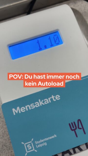 Bitte cancelt mich nicht ich mach mir ja schon Autoload 😭😭 & ich hoffe ihr auch!Mit Autoload könnt ihr nämlich ganz einfach bargeldlos zahlen:1. An der Kasse Initialpasswort holen und online registrieren2. Lastschriftmandat freigeben und Betrag festlegen3. Und jederzeit an der Kasse aufladen!Mehr Infos im Link in der Bio 🔗#StudentenwerkLeipzig #Autoload #Mensa #mensen