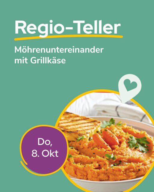 🥕 ✨ Am 8. Oktober wird der RegioTeller möhrig: Es gibt Möhrenuntereinander mit Grillkäse! ✨🥕Von diesen regionalen Höfen kommen die Hauptzutaten:🥕 Möhren & Zwiebeln – Landgut Nemt, Wurzen @‌landgut_nemt🥔 Kartoffeln – Friweika, Weidensdorf🧀 Grillkäse – Vorwerk Podemus, Dresden @‌vorwerk_podemus👉 Hier bekommst du den Regio-Teller:🌱 Mensa am Park🌱 Mensa am Elsterbecken🌱 Mensa Peterssteinweg🌱 Mensa Academica🌱 Mensa am Medizincampus💚 Warum Regio-Teller?✅ Saisonal & frisch – geerntet, wenn’s am besten schmeckt!✅ Kurze Transportwege – Nährstoffe bleiben erhalten!✅ Weniger Verpackungsmüll – direkt vom Hof, ohne Plastik!Mit dem Regio-Teller im Monat Oktober nehmen wir gleichzeitig auch am Projekt WERTvoll teil. 👩‍🌾 Seit 2021 gibt es das WERTvoll Aktionsgericht. Das Ziel: Mehr gute Produkte von vor der Haustür auf die Teller bringen.Zum Speiseplan: 🔎stwl.de/speiseplan@‌stadtleipzig @‌koehrafrischeBild: KI-generiert#WERTvoll #Aktionsgericht2026 #foodhubleipzig #RegioTeller #studentenwerkleipzig